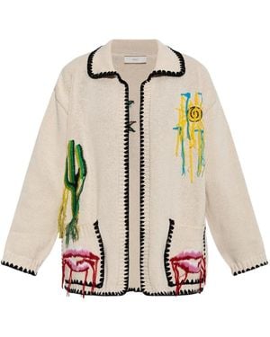 Akep Embroidered Blanket-Stitch Jacket - White