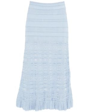 Sandro Textured Ruffled Midi Skirt - Blue
