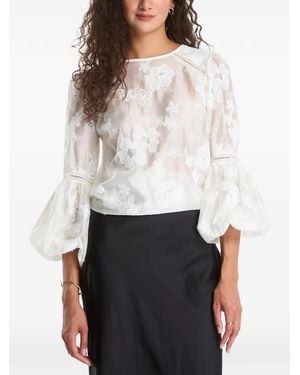 Guess Embroidered-Floral Bell-Sleeve Blouse - White