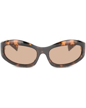 Miu Miu Tortoiseshell-Effect Logo-Plaque Sunglasses - Brown