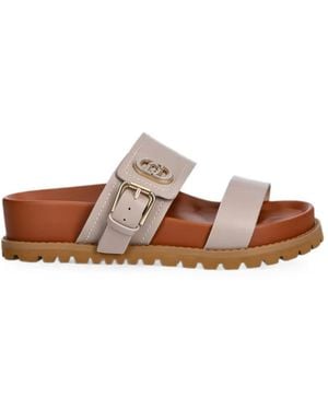 Liu Jo Buckle-Fastening Logo-Plaque Sandals - White