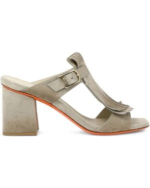 Santoni Sandali Dua Con Tacco Largo E Frange 65Mm - Metallizzato