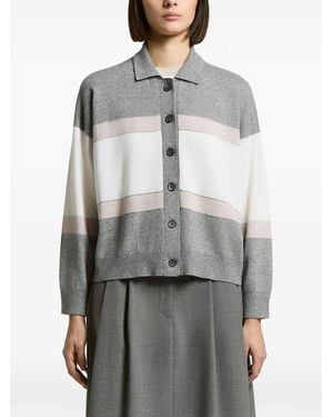 Peserico Striped Button-Down Cardigan - Gray