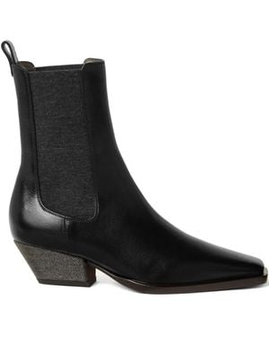 Brunello Cucinelli Leather Chelsea Heeled Boots 50 - Black