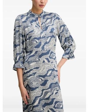 Bruuns Bazaar Puff-Sleeve Abstract-Print Dress - Blue