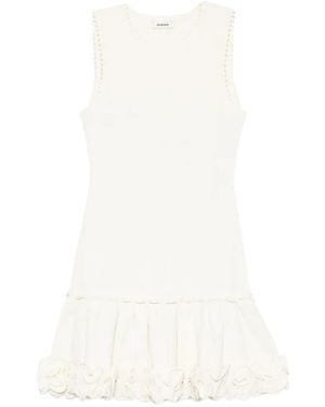 white sando dress Sandro Pleated by Sandro It is embellished with pearls and a round neckline Sandro Short trimmed linen dress