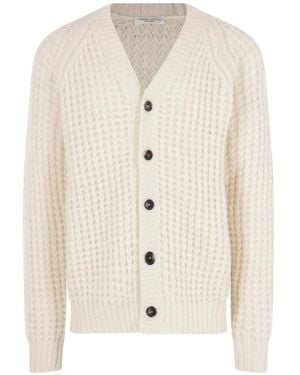 Roberto Collina Waffle-Knit V-Neck Cardigan - White