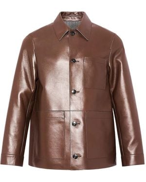 Yves Salomon Flannel Lined Leather Overshirt - ブラウン