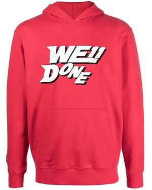we11done Logo-Print Cotton Hoodie - Red