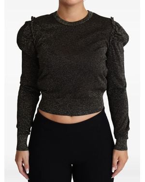 Dolce & Gabbana Glitter-Knit Puff-Shoulder Sweater - Black