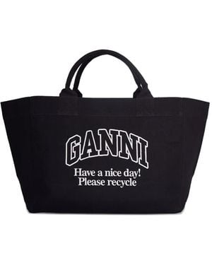 Ganni Logo-Print Tote Bag - Blue