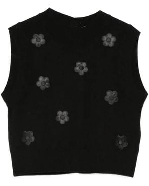Cecilie Bahnsen Floral-Appliqué Vest - Black