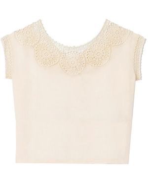 Nili Lotan Caila Crochet-Trim Top - Natural