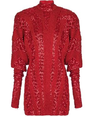 Balmain Sequin Mock-Neck Mini Dress - Red