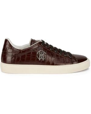 Roberto Cavalli Croc-Effect Monogram Leather Low-Top Trainers - Brown