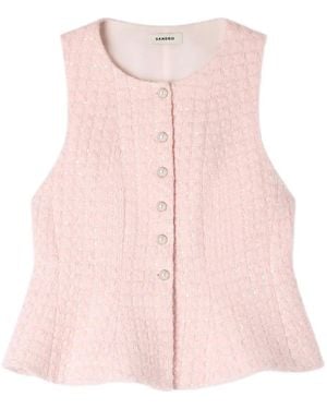 Sandro Tweed-Fabric Sequin-Embellishment Waistcoat - Pink