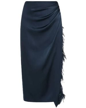 Marella Feather-Trim Draped Midi Skirt - Blue