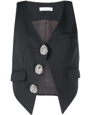Area Crystal-Embellished V-Neck Top - Black