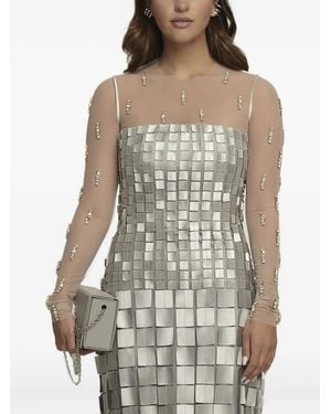 Gloria Coelho Crystal-Embellished Mesh Top - White