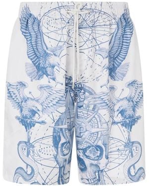 Philipp Plein Eagle Skull-Print Shorts - Blue