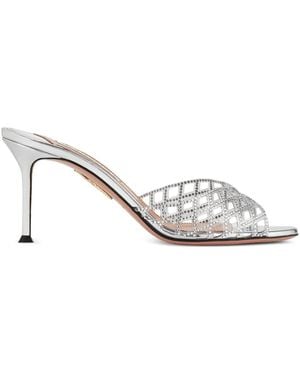 Aquazzura 75Mm Crystal-Embellished Lattice Mules - White