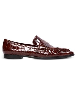 Black Suede Studio Arrow Croc-Effect Loafers - Brown