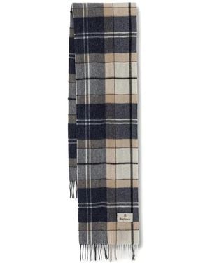 Barbour Tartan-Check Fringed Scarf - Blue