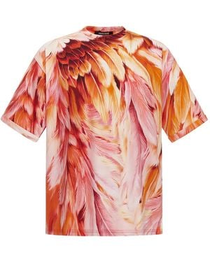 Roberto Cavalli T-Shirt mit Gefieder-Print - Rot