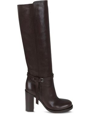 Brunello Cucinelli 100Mm Buckle-Strap Leather Boots - Black