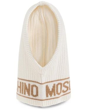 Moschino Logo-Intarsia Ribbed-Knit Balaclava - White