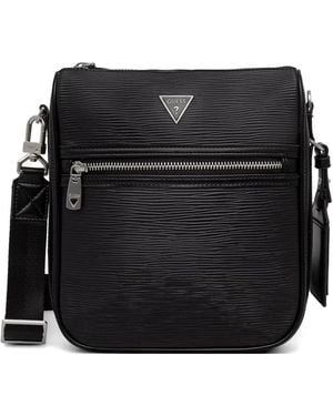 Guess Milano Logo-Plaque Textured Messenger Bag - Black