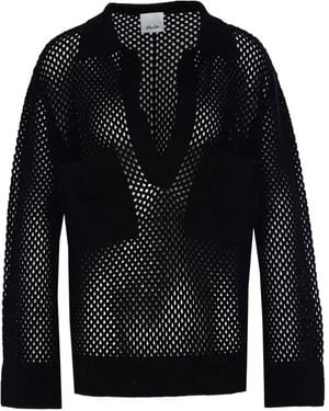 Allude メッシュディテール トップ - ブラック