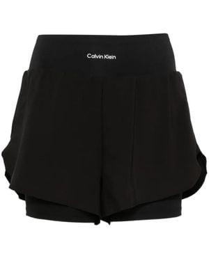 Calvin Klein Logo-Print Layered Shorts - Black