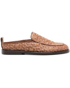 Gcds Monogram-Embossed Raffia Mules - Brown