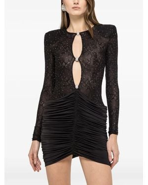 Nissa Rhinestone Lace Dress - Black