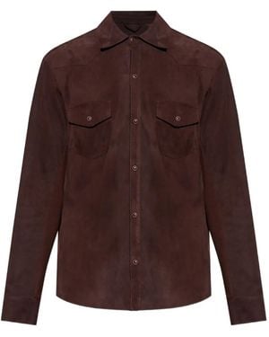 Eleventy Suede-Panelled Western-Yoke Jacket - Brown