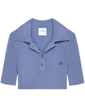 Courreges Knitted Cropped Polo Top - Blue