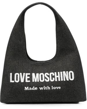Love Moschino Logo-Appliqué Denim Shoulder Bag - Black