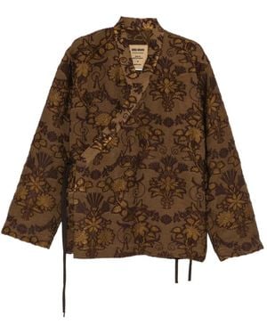 Uma Wang Floral-Jacquard Wrap Shirt - Brown