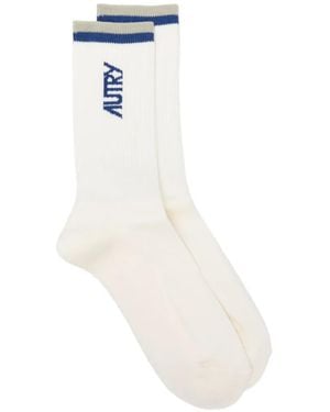 Autry Logo Stripe Socks - White