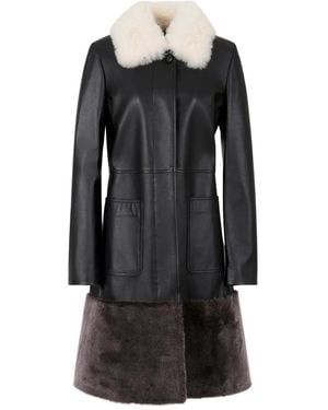 Marni Manteau En Cuir À Doublure Lainée - Black