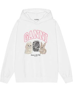 Ganni Graphic-Print Hoodie - White