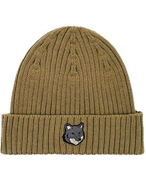 Maison Kitsuné Fox-Head Ribbed Beanie - Grün