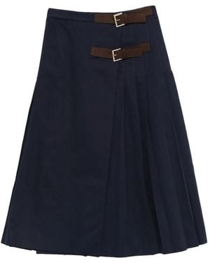 Semicouture Buckle-Detail Pleated Skirt - Blue