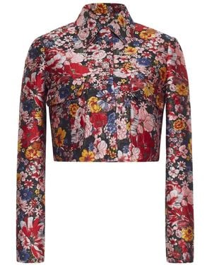 Adam Lippes Cecil Floral-Jacquard Cropped Jacket - Red