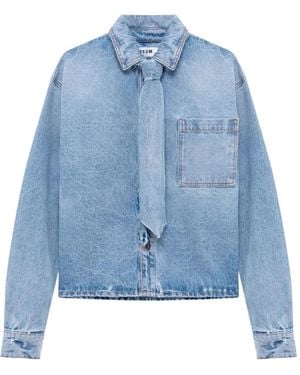 MSGM Neck-Tie Denim Shirt - Blue