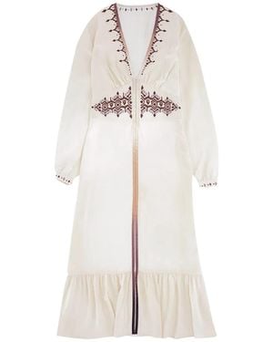 Fortela Wada Embroidered V-Neck Midi Dress - White