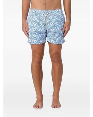 Peninsula Geometric-Print Drawstring Swim Shorts - Blue