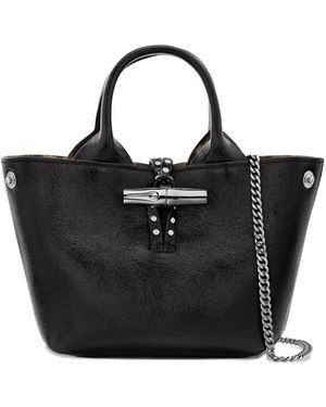 Longchamp Bolso Le Roseau Mini Con Apliques - Negro