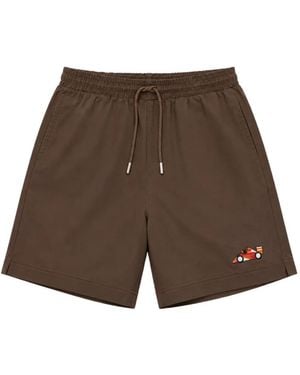 ALBERTO BRESCI Embroidered-Motif Drawstring Shorts - Brown
